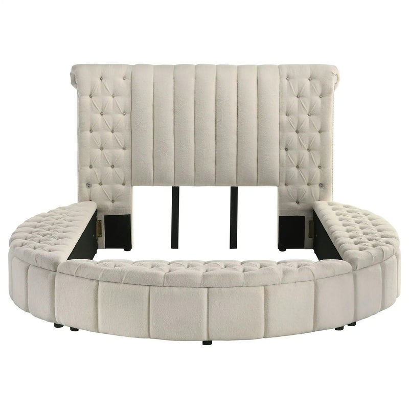 Sonya Upholstered Queen Round Storage Bed Ivory by Unique Piece Furniture