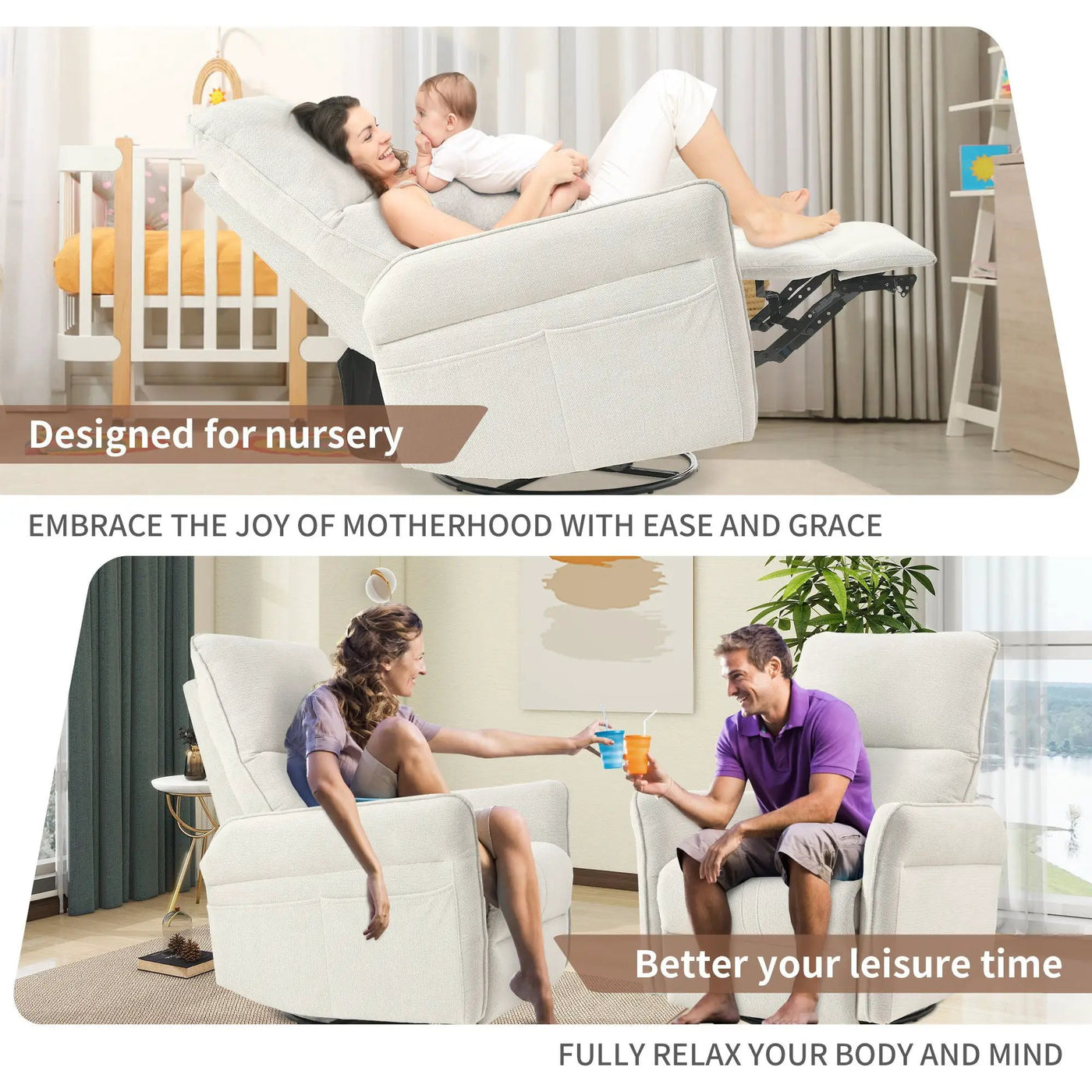 270° Power Swivel Rocker Glider Recliner Chair With USB Ports by Unique Piece Furniture