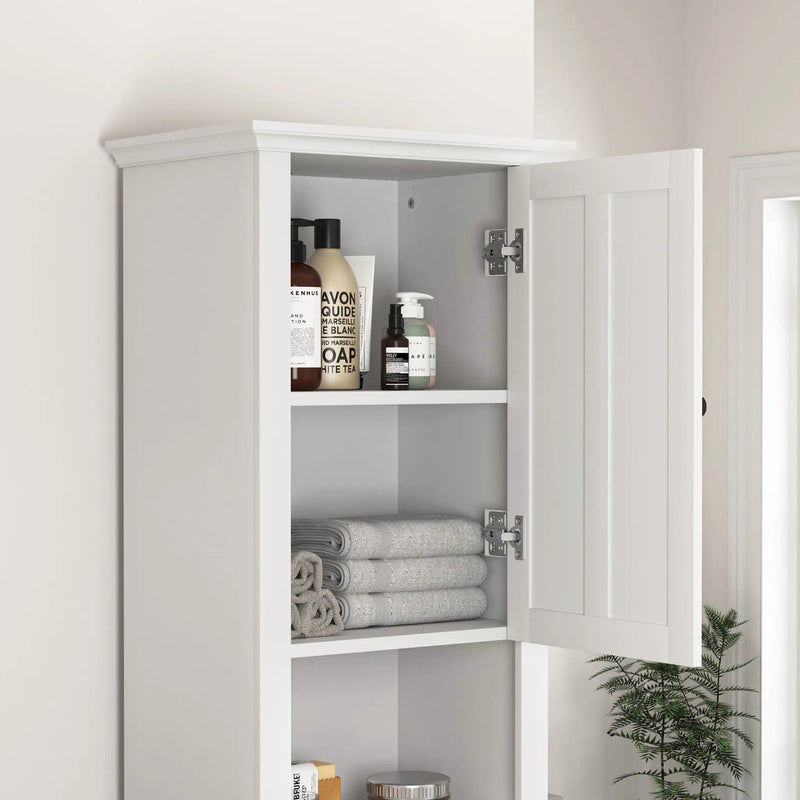 Wooden Bathroom Floor Storage Cabinet With 2 Doors And 6 Shelves - White by HouseOfZazla