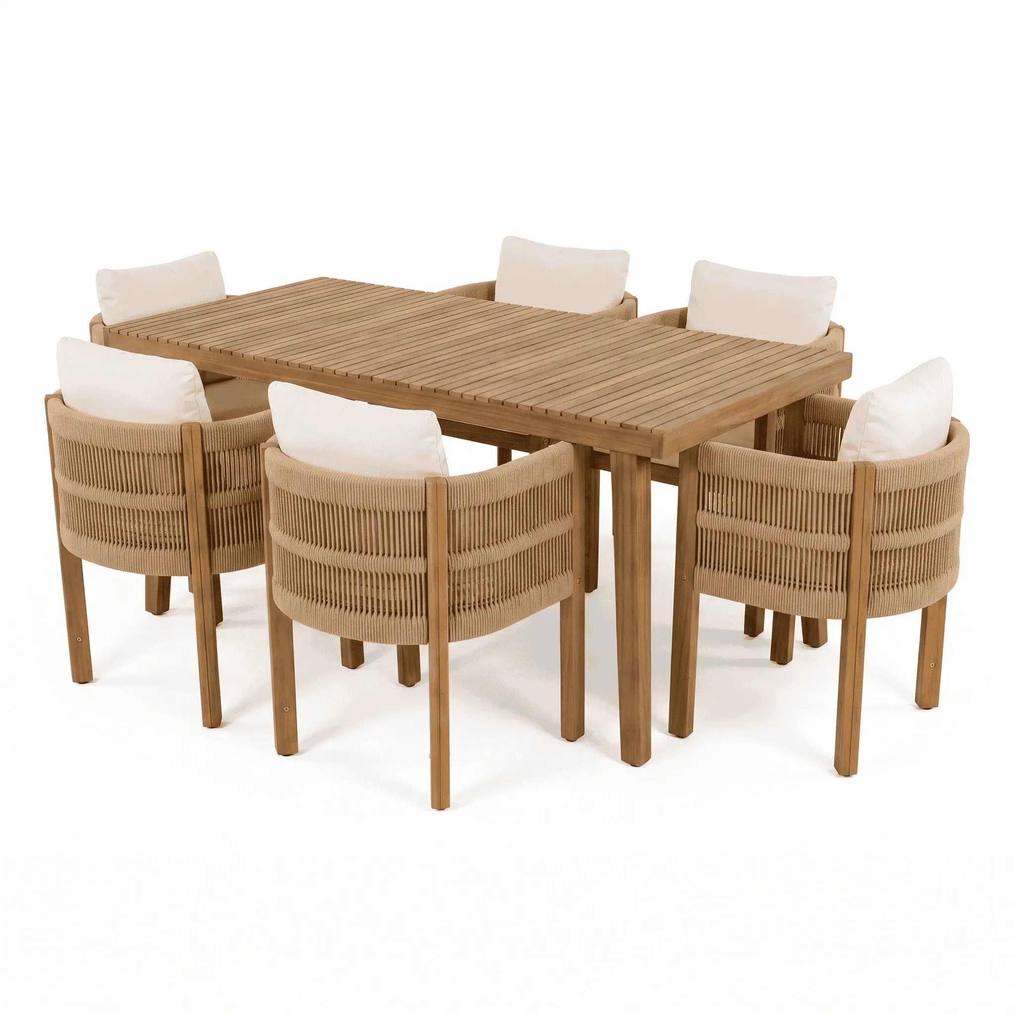 7 Piece Outdoor Dining Set With Table And Chairs - Beige / Brown by HouseOfZazla