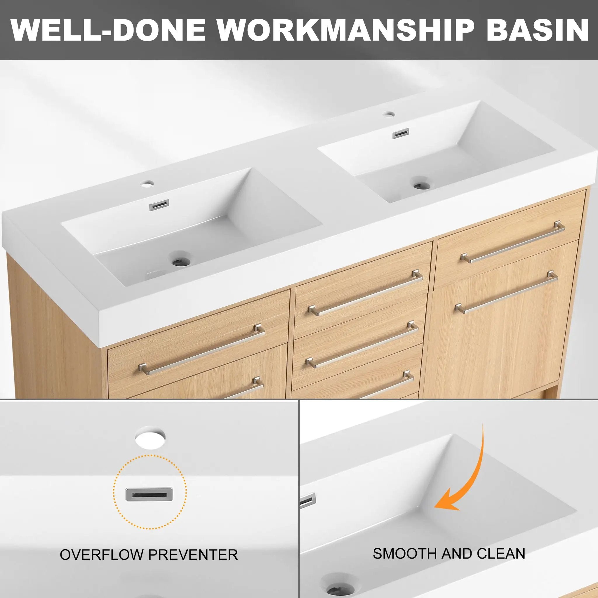 Freestanding Bathroom Vanity With Resin Sink, Soft-Closing Doors And Drawers by Unique Piece Furniture