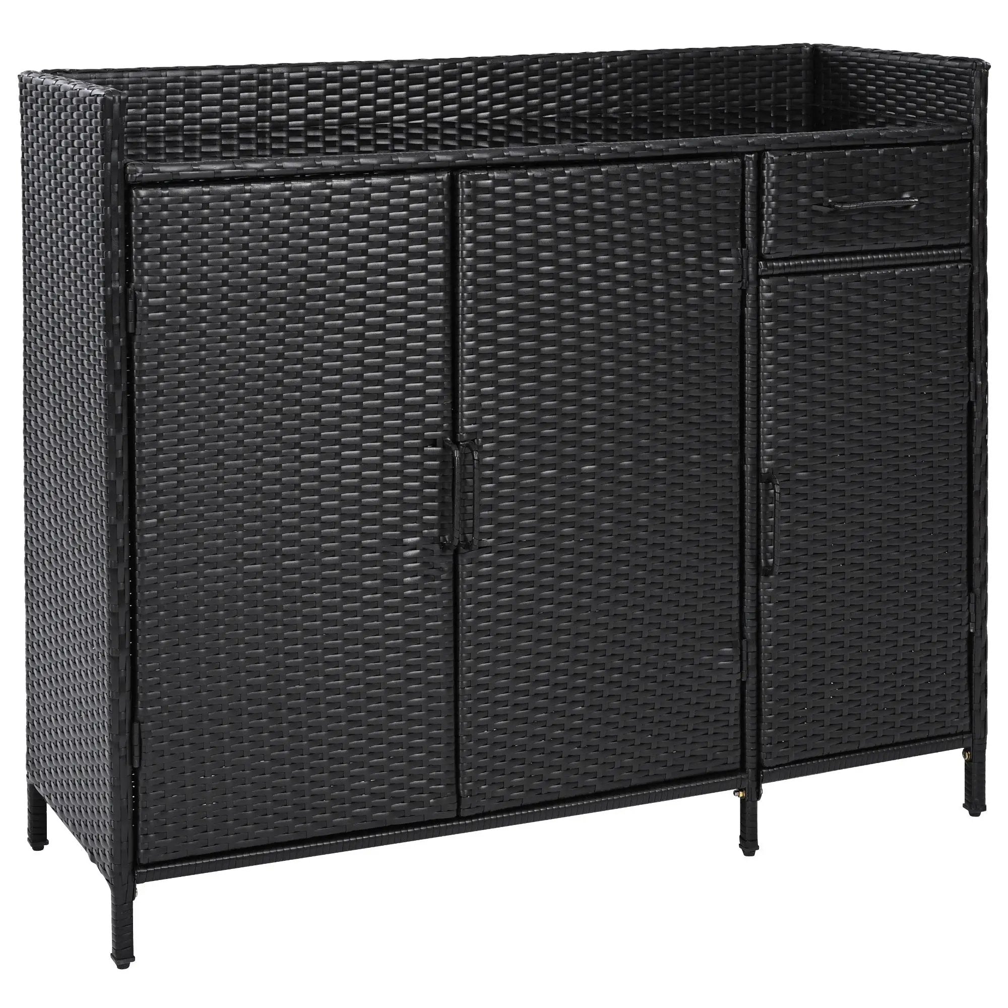 K&K 47.5"W Wicker Outdoor Storage Cabinet with Tempered Glass Top by HouseOfZazla