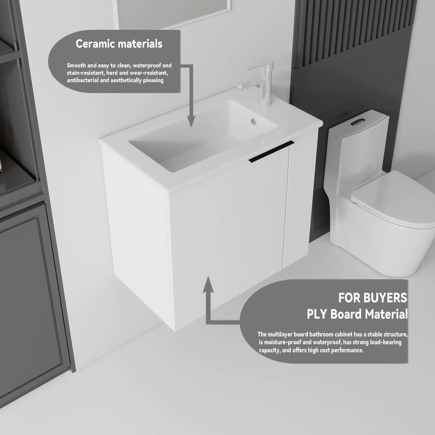 22 Inch Floating Bathroom Vanity with Sink, Soft-Close Door, Ceramic Sink, Plywood by HouseOfZazla