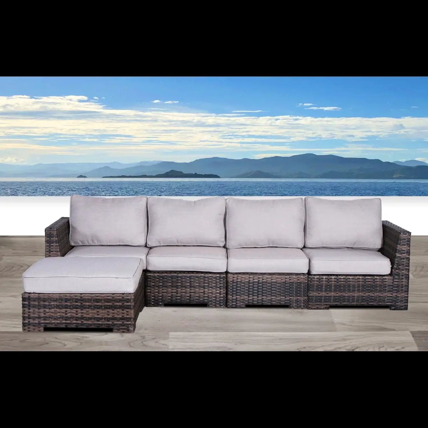 Wide Patio Sectional With Cushions - Brown by HouseOfZazla