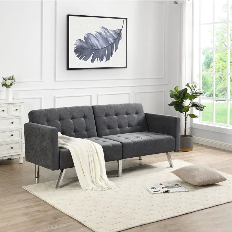 Sofa Bed Convertible Folding Lounge Couch Loveseat Sleeper Sofa Armrests - Dark Gray by HouseOfZazla