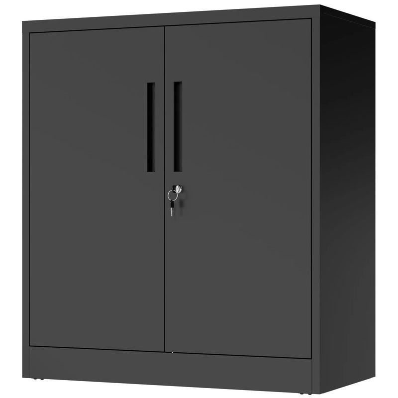 Heavy Duty Storage Cabinet With Lock, 2 Door File Cabinet With 2 Adjustable Shelves - Black by Unique Piece Furniture