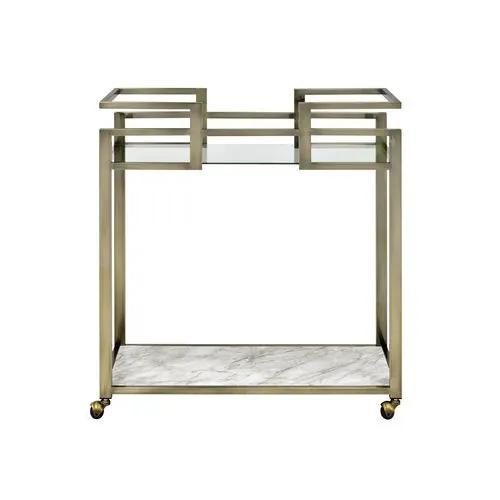 Neilo - Serving Cart - Clear Glass, Faux Marble Top & Wire Brass by Unique Piece Furniture