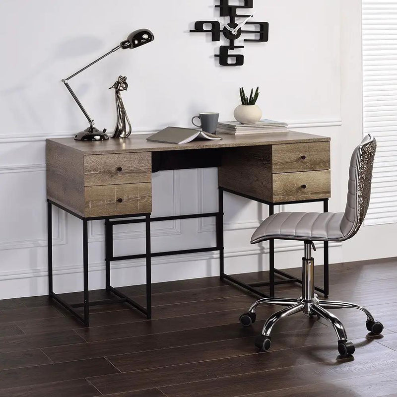 Desirre - Writing Desk With USB - Rustic Oak & Black by Unique Piece Furniture