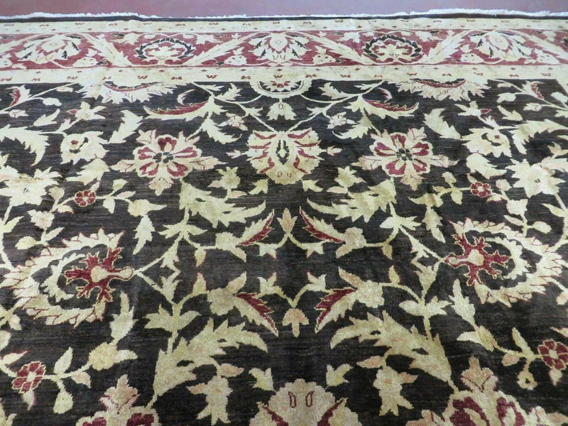 11' X 15' Vintage Hand Knotted Indian Agra Wool Rug Hand Made Dark Brown Floral by Jewel Rugs