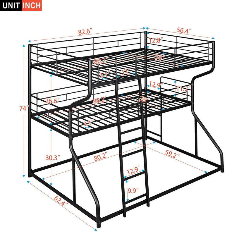 Industrial Triple Bunk Bed With Dual Ladders Frame, Space Saving Design by Unique Piece Furniture