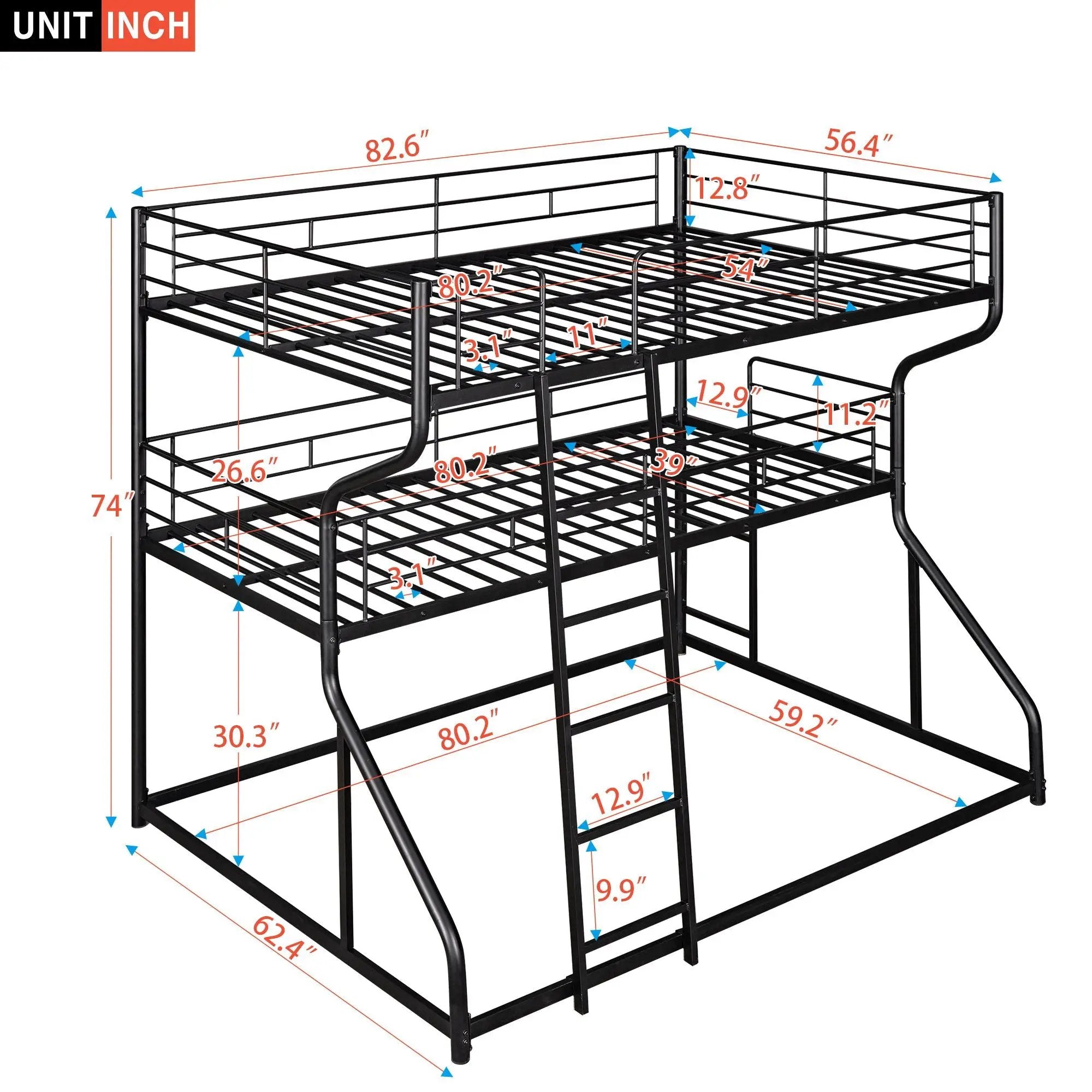 Industrial Triple Bunk Bed With Dual Ladders Frame, Space Saving Design by HouseOfZazla