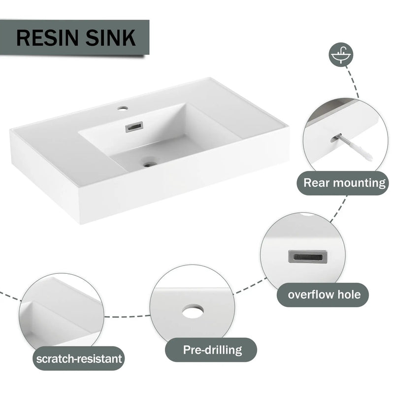 Wall Mounted Bathroom Vanity With Resin Sink And Soft Close Drawer In Imitative - Imitative Oak by HouseOfZazla