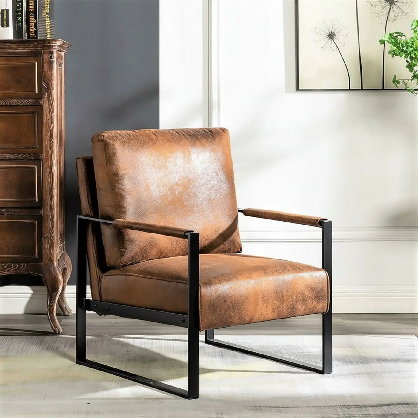 Classic Mid Century Modern Accent Chair With Durable Square Metal Frame, Armchair by HouseOfZazla
