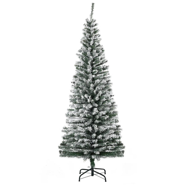 HOMCOM 6' Tall Unlit Snow-Flocked Slim Artificial Christmas Tree