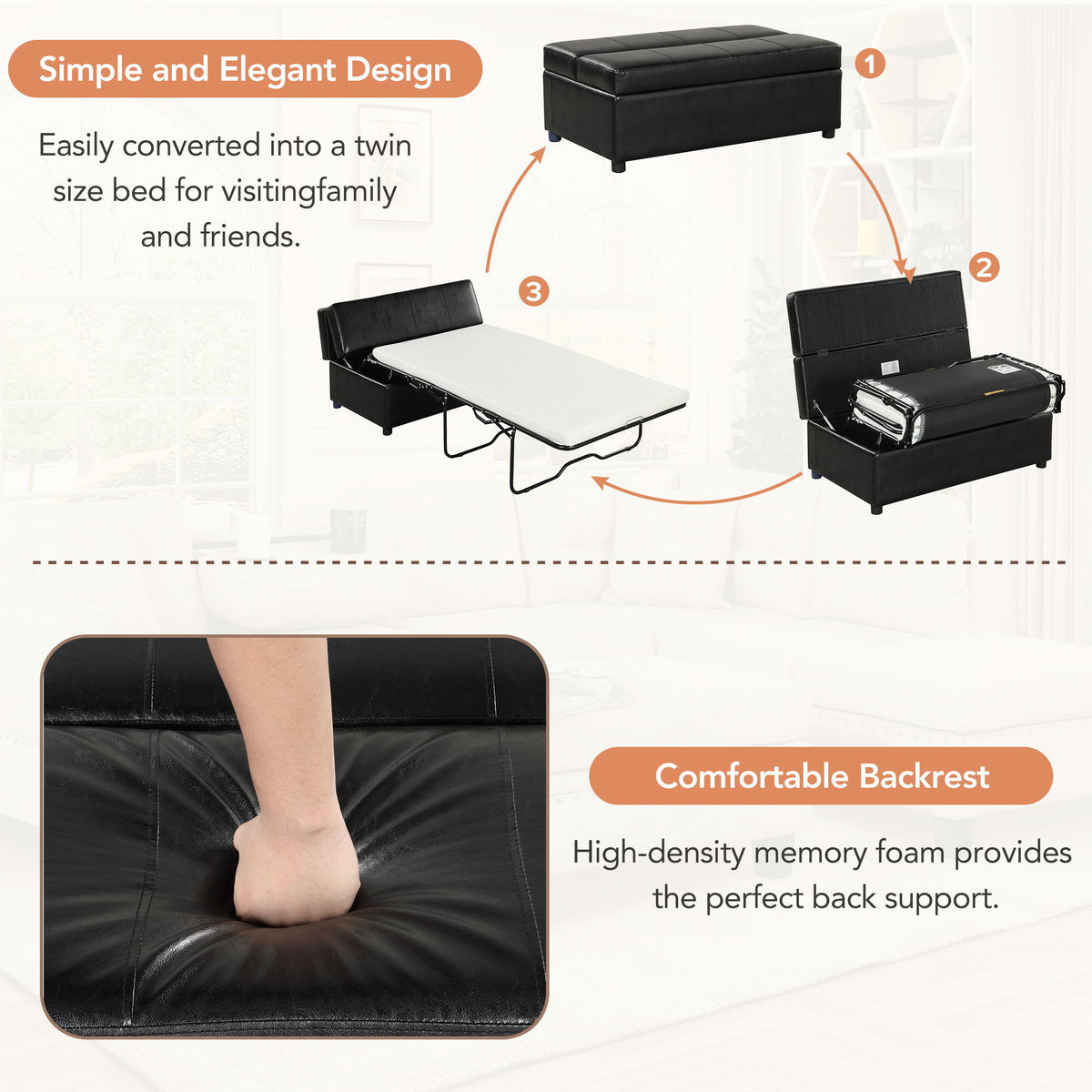 Twin Size Folding Ottoman Sleeper Bed With Mattress Convertible Guest Bed, photo 11 of 25