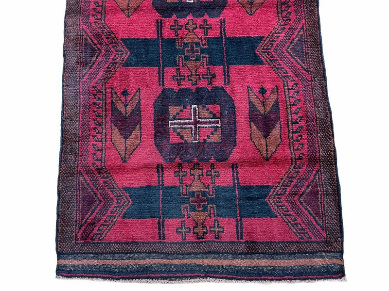 2' 10" X 4'6" Vintage Handmade Tribal Wool Rug Balouchi Rug Afghan Rug Red Black by Jewel Rugs