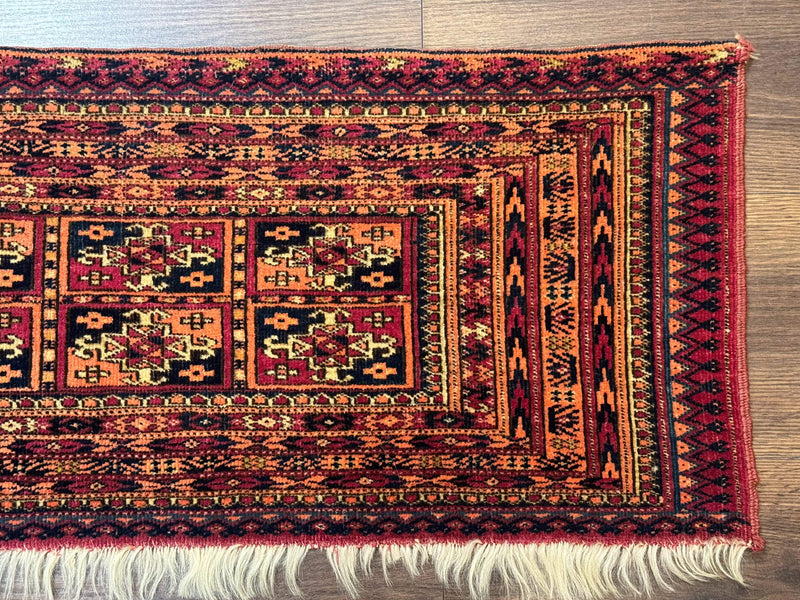 Antique Persian Turkoman Mafresh Rug 1x4, Wool, Tribal Collectible by Jewel Rugs