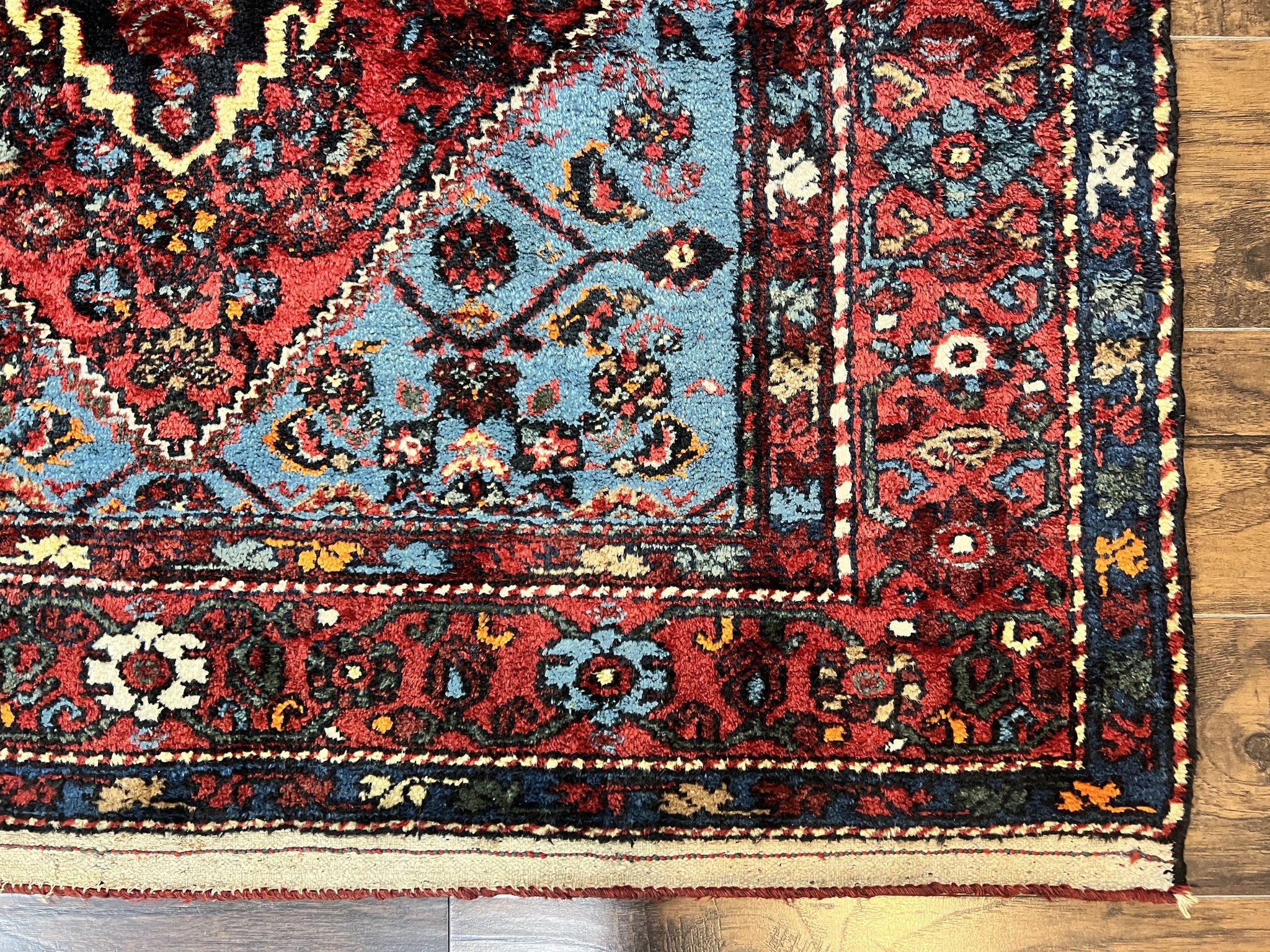 Antique Persian Tribal Rug 4x7, Wool Handmade 1920s Carpet, Red Blue, Persian Hamadan Rug by Jewel Rugs