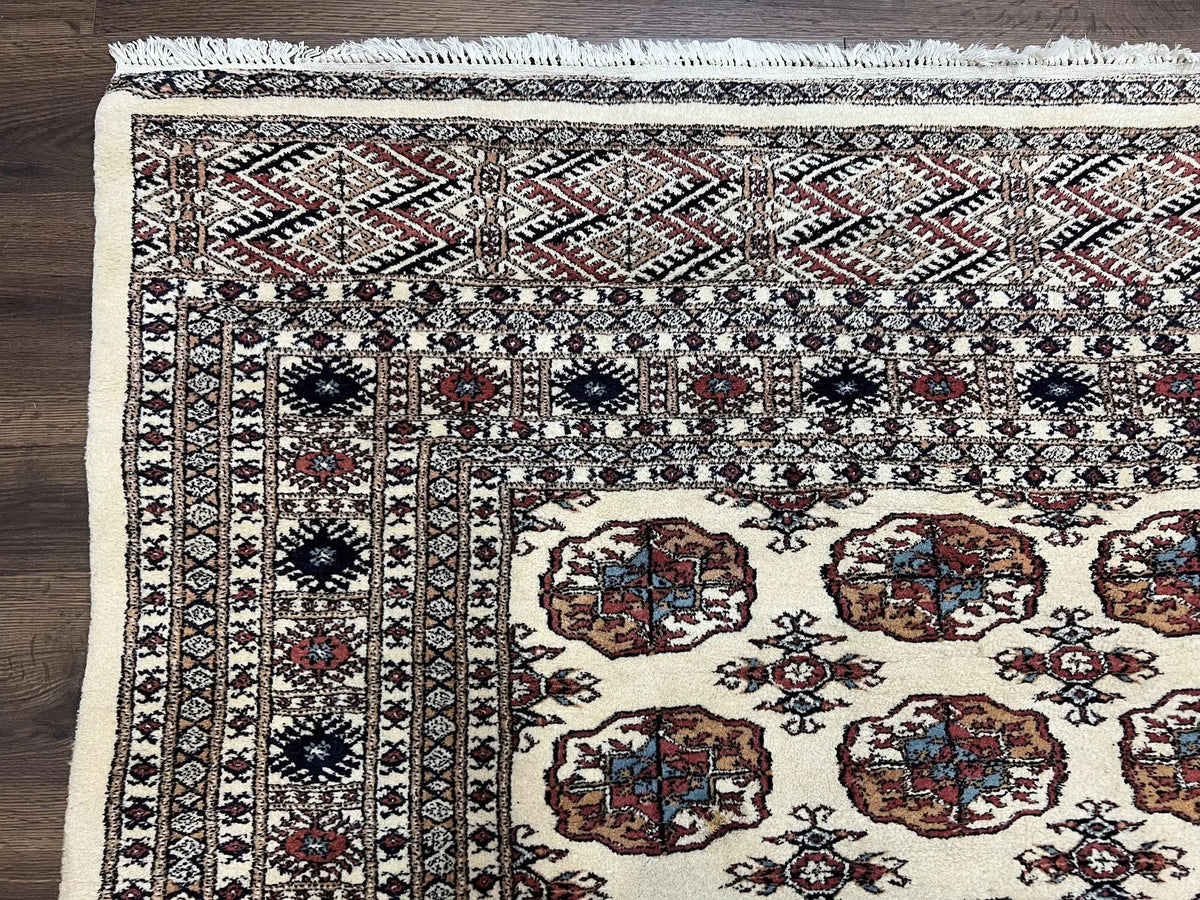 Pakistani Bokhara Rug 8x10, Wool Turkoman Carpet, Ivory/Cream by Jewel Rugs