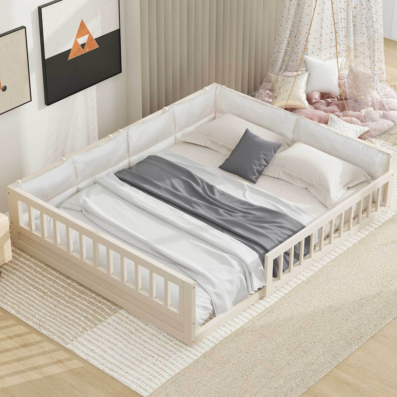 Wood Full Size Upholstered Platform Bed with Guardrail and Pillow by HouseOfZazla