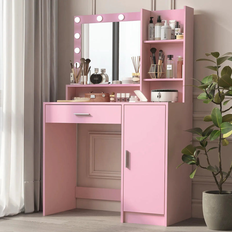Pink Vanity Desk with Mirror & Light by HouseOfZazla