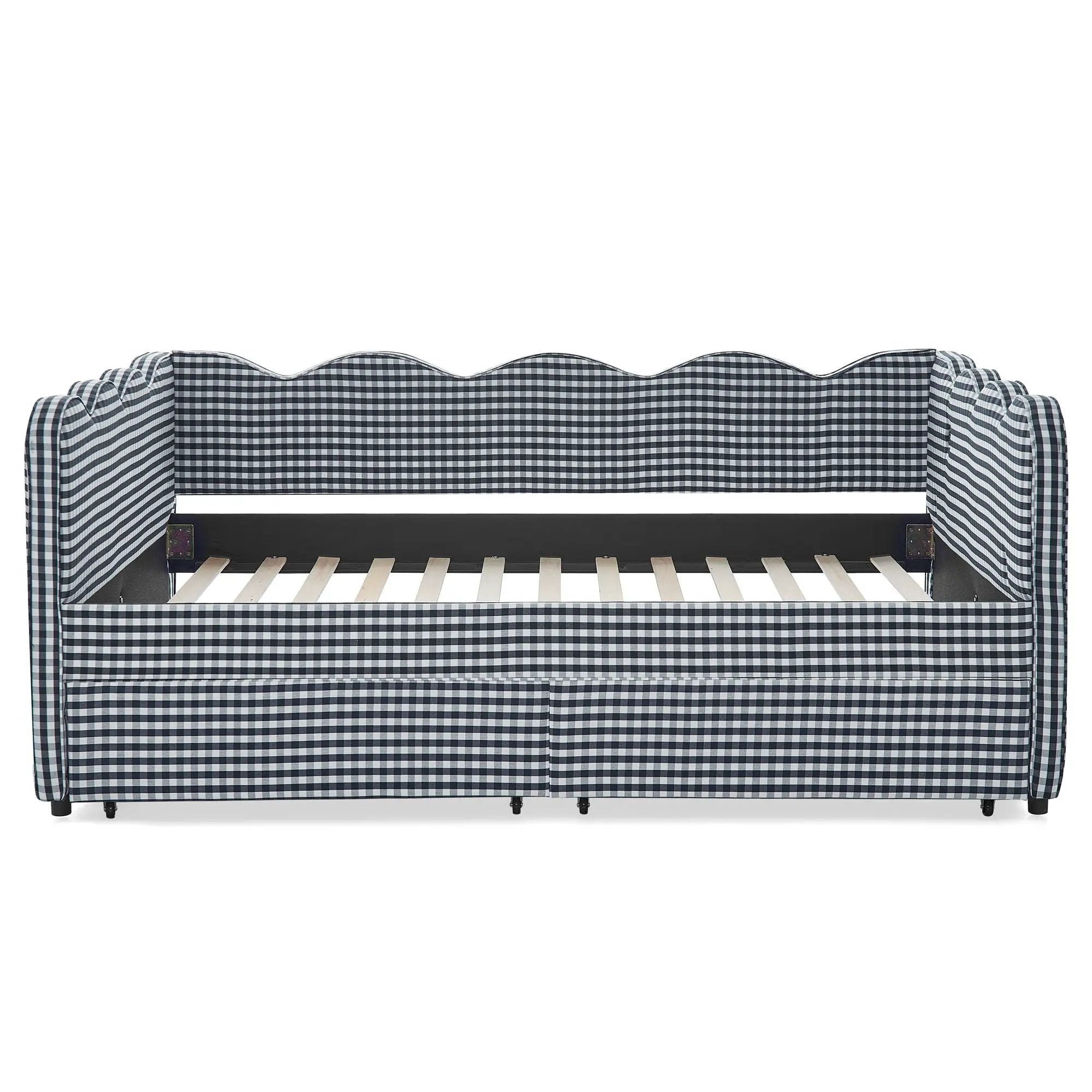 Gingham Daybed With USB Charging Port, Wave-Shaped Design by HouseOfZazla