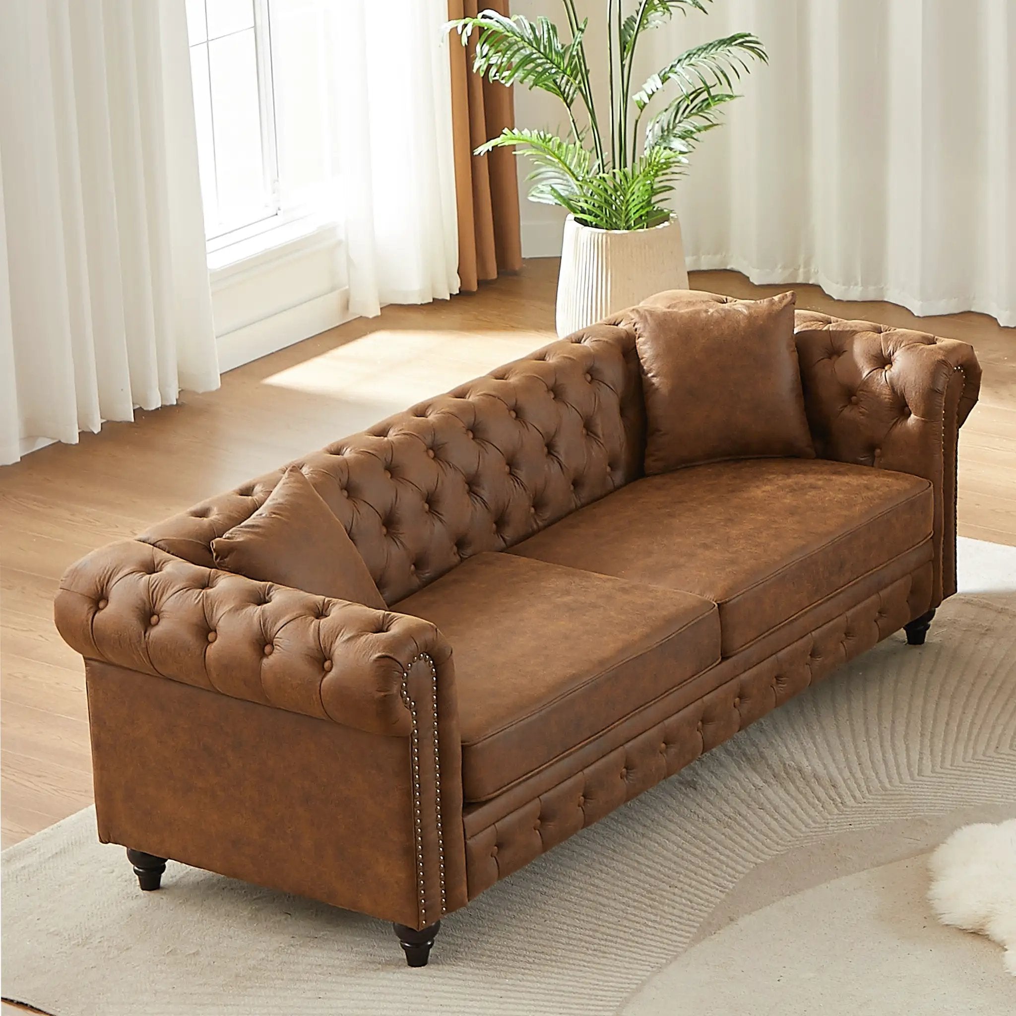 Tech Fabric Chesterfield Sofa with Rolled Arms - 3 Seater by HouseOfZazla