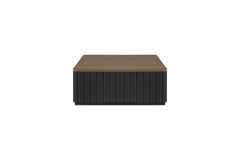 Black Cocktail Table with Casters - Modern Solid Wood Coffee Table