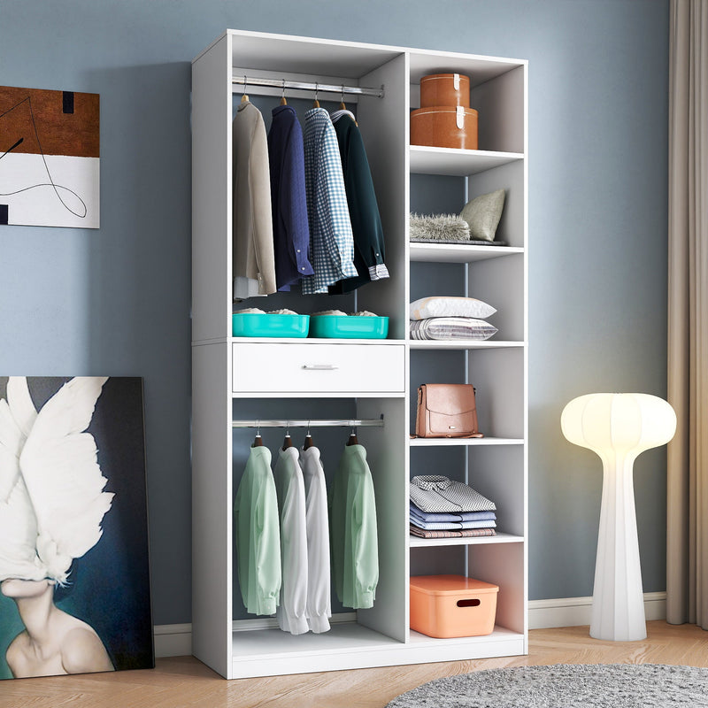 Freestanding Closet System with 6 Open Shelves and 2 Hanging Rods by HouseOfZazla