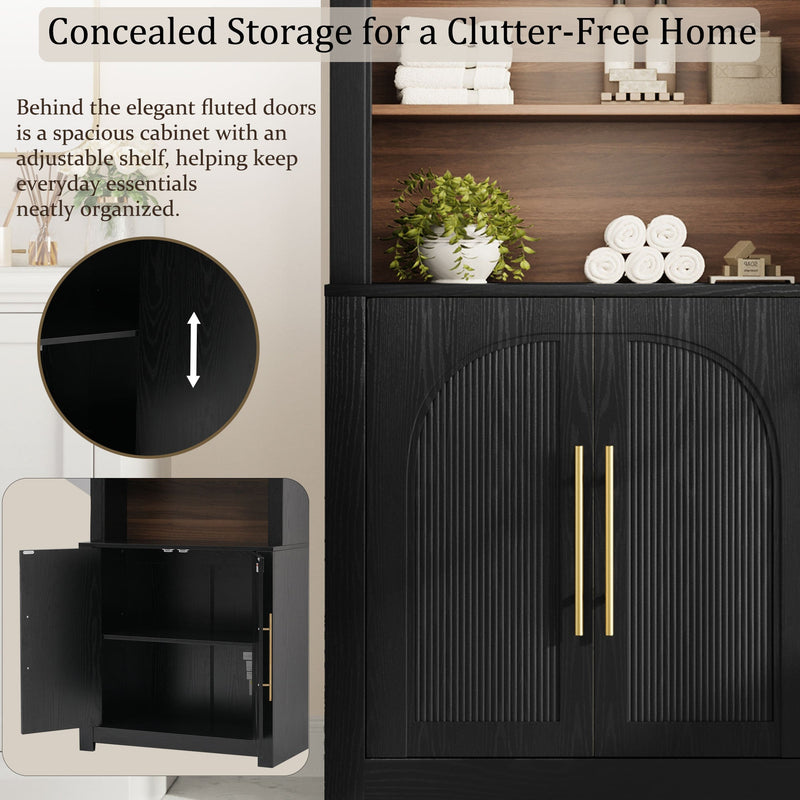 Modern Black Bookcase with Storage Cabinet - Black, photo 8 of 10