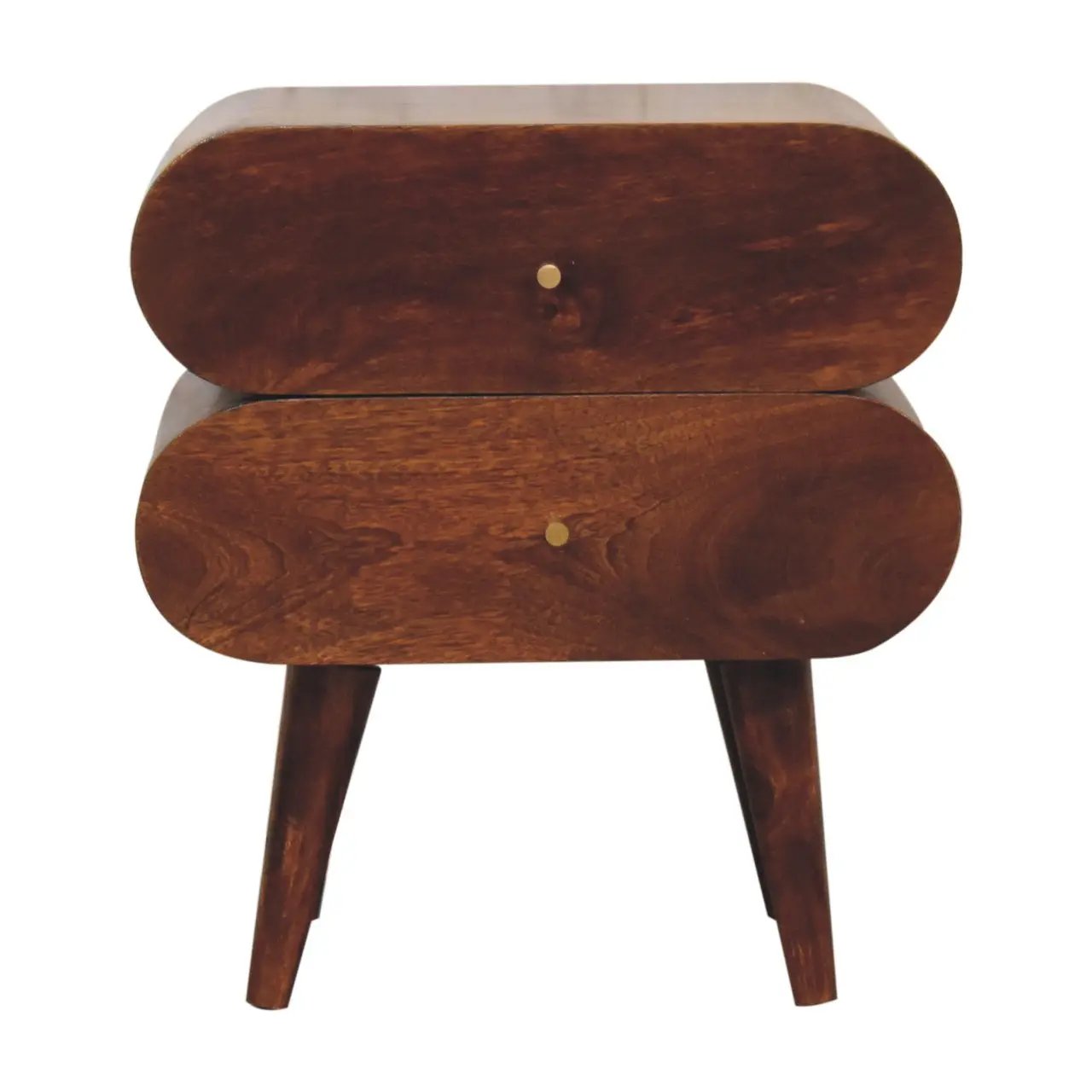 Solid Wood Bubble Chestnut Nightstand, 2-Drawer, Nordic Legs by HouseOfZazla