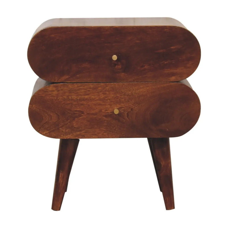 Solid Wood Bubble Chestnut Nightstand, 2-Drawer, Nordic Legs by HouseOfZazla