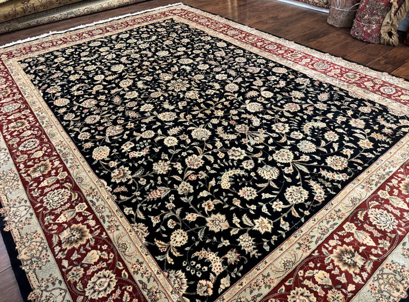 Sino Persian Rug 9x12, Fine Elegant Oriental Carpet 200 KPSI, Black and Dark Red, Allover Floral by Jewel Rugs