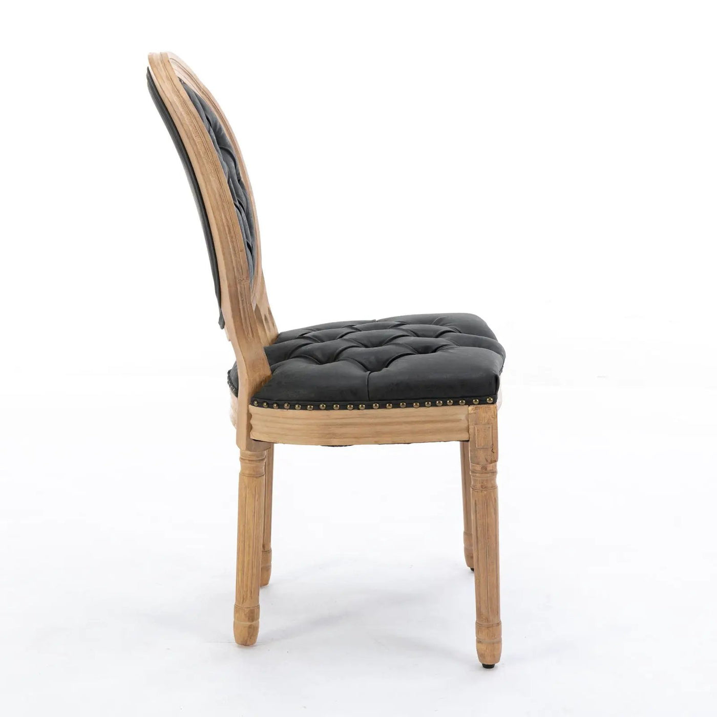 French Style Solid Wood Frame Antique Painting, Hand-Pulled Buckle Decoration Artificial Dining Chair With Nailhead Trim, Wood Legs by Unique Piece Furniture