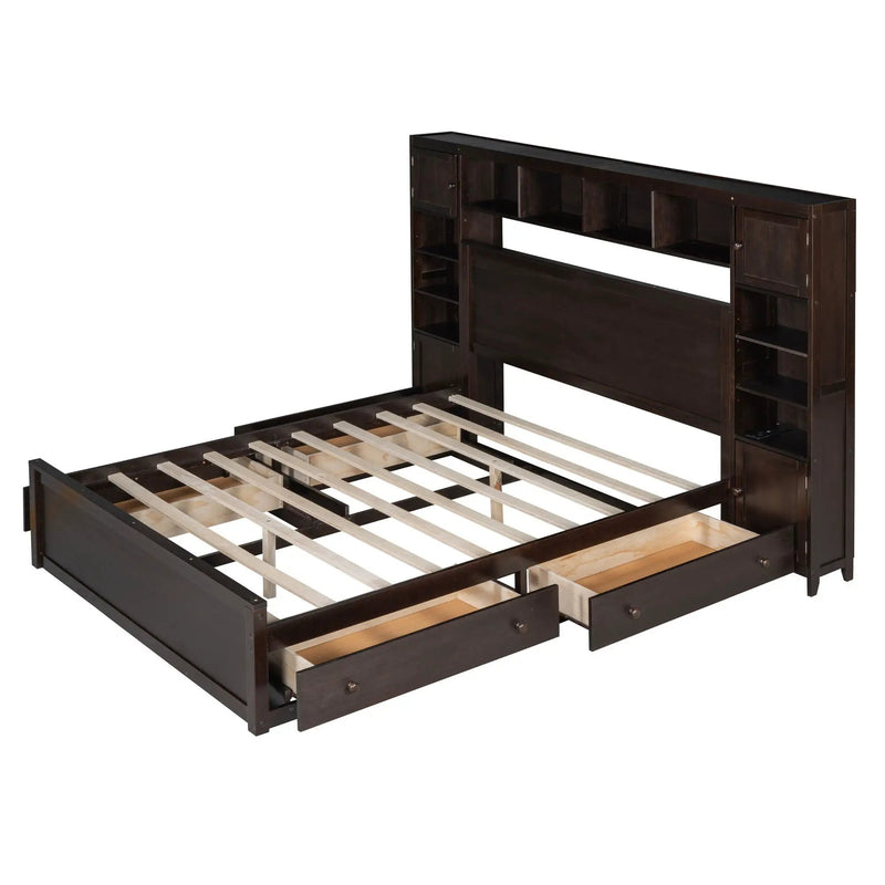Bed With All In One Cabinet, Shelf And Sockets by Unique Piece Furniture