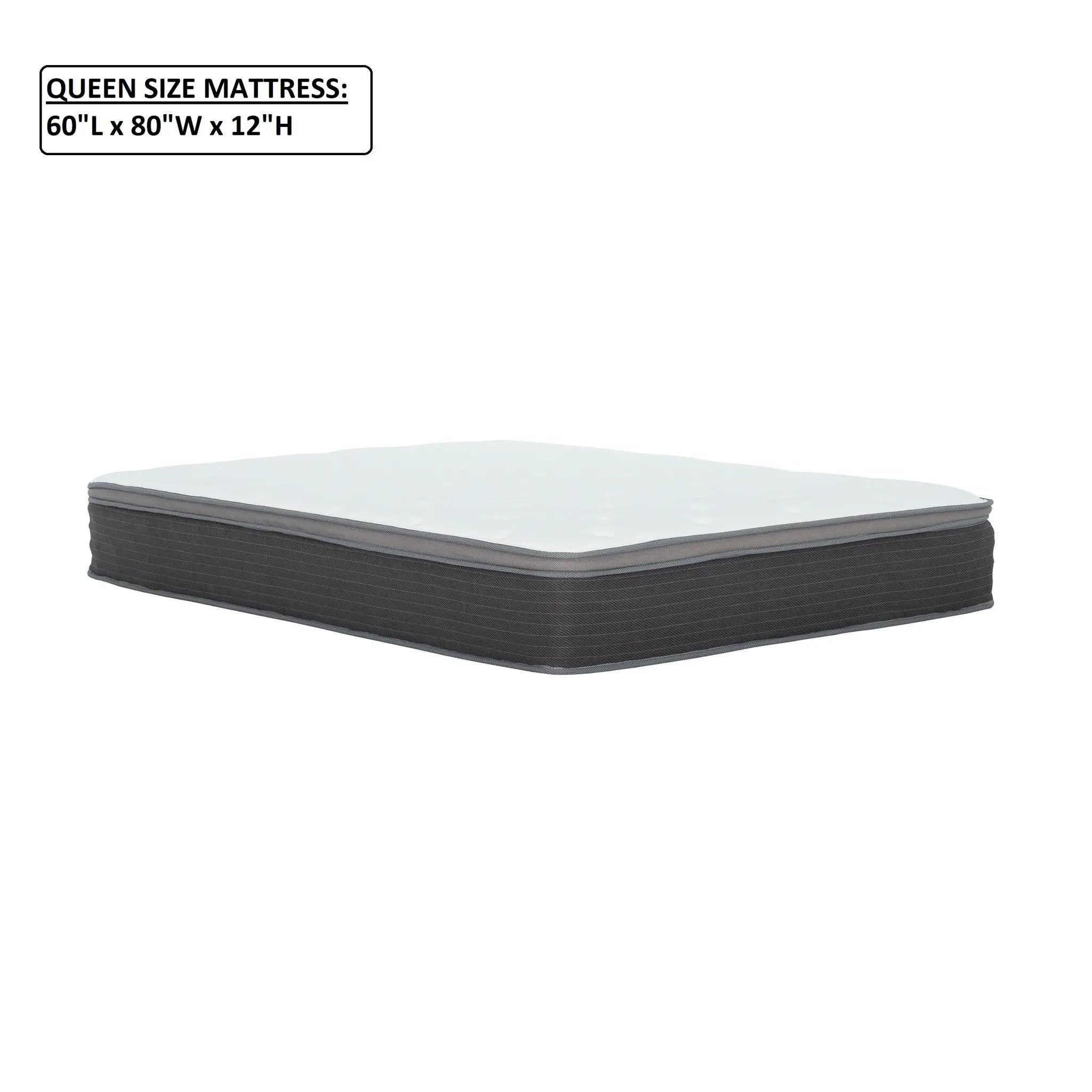 12'' Hybrid Mattress In A Box, Plush Gel Memory Foam Mattress Top With Pocket Coil Base - Gray / White - Queen by Unique Piece Furniture