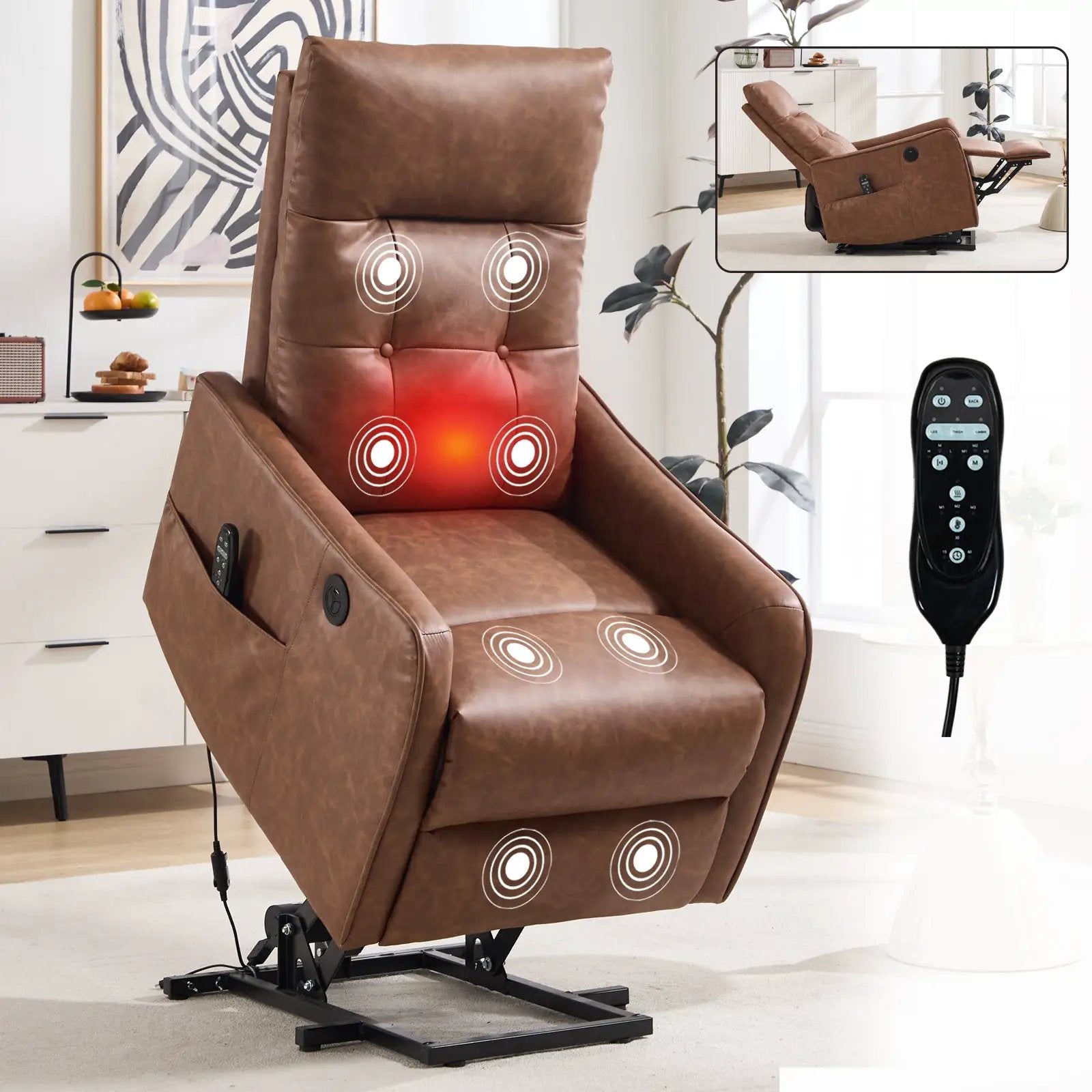 Brown PU Single Motor Power Lift Recliner Chair by HouseOfZazla