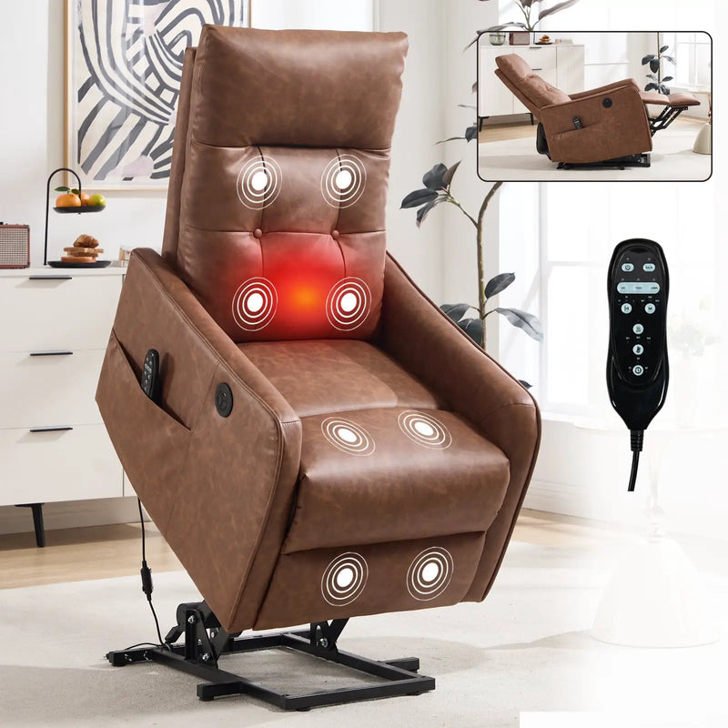 Brown PU Single Motor Power Lift Recliner Chair by HouseOfZazla