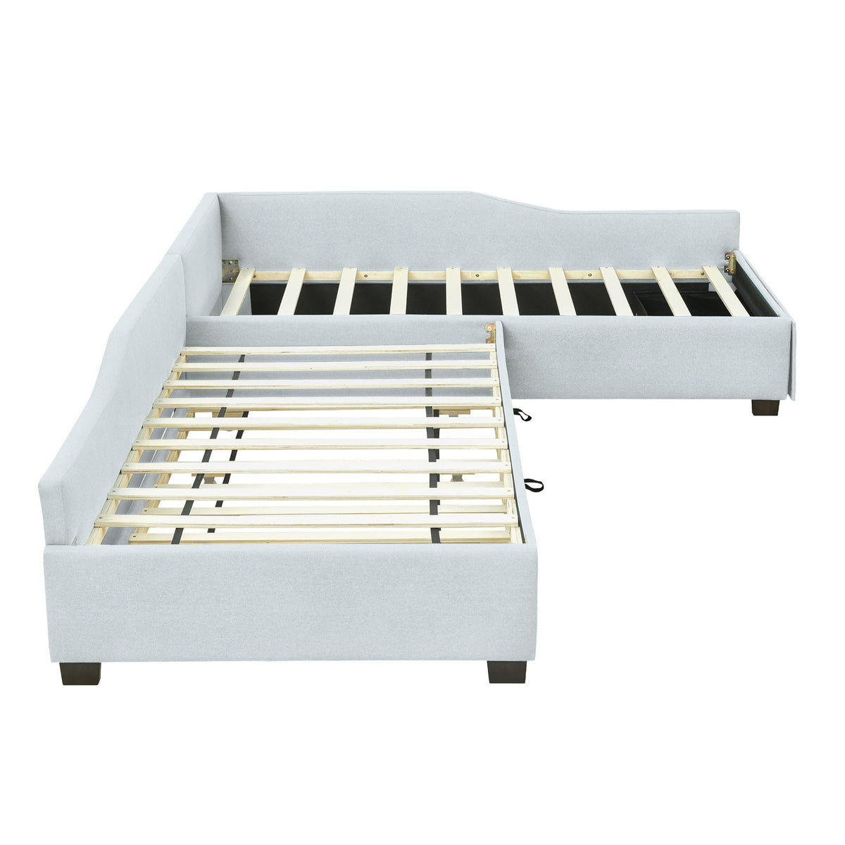 Upholstered Double Daybed with Trundle and Drawer - Twin Size