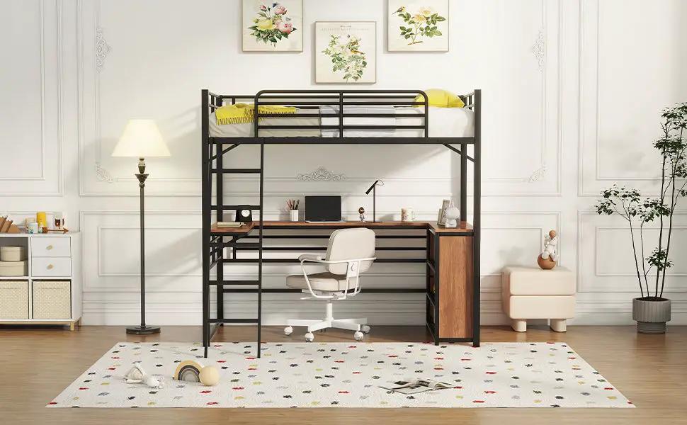 Loft Bed & 3 Layers Of Shelves And L-Shaped Desk by HouseOfZazla