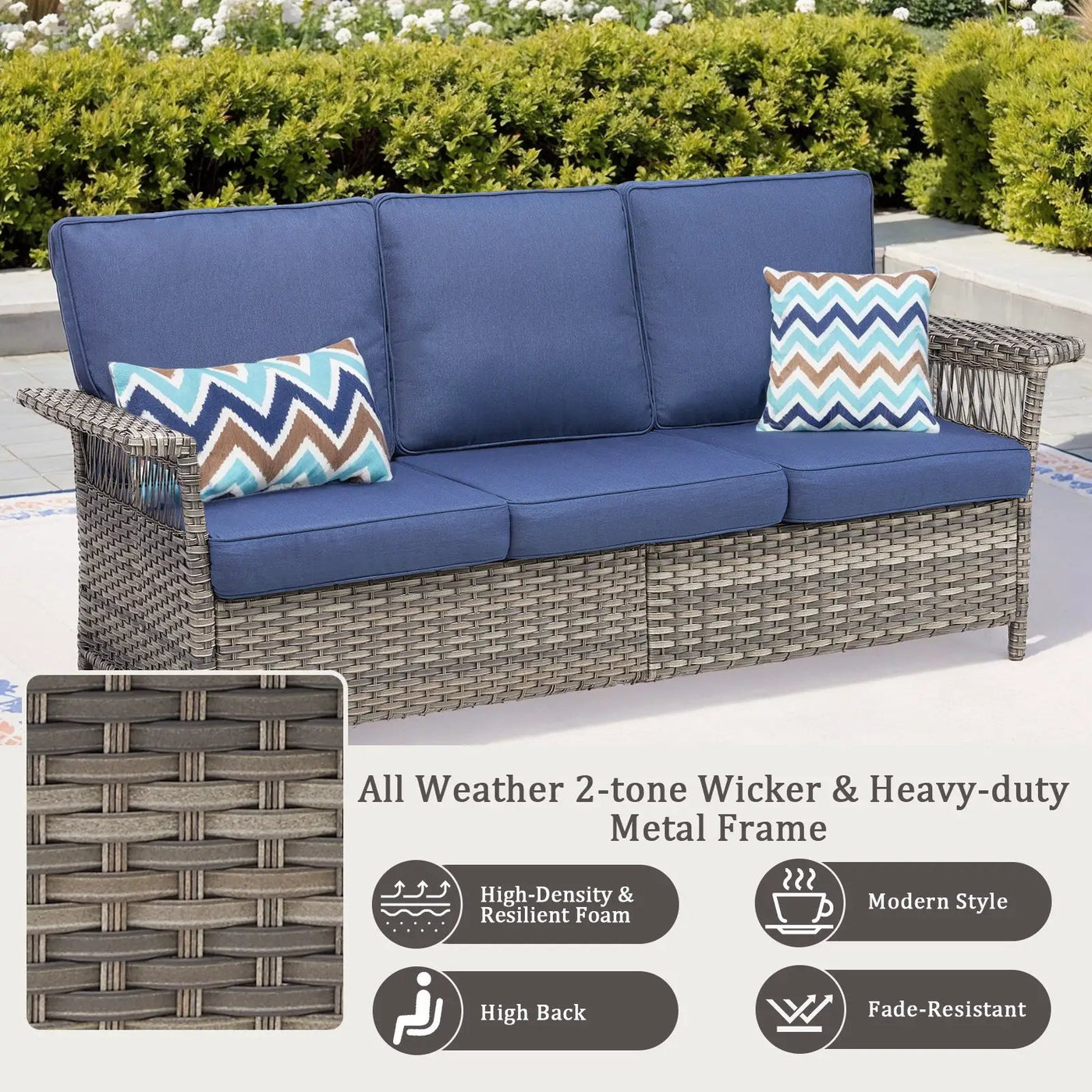 76.7" Wide Outdoor Wicker Patio Sofa with Armrests by HouseOfZazla