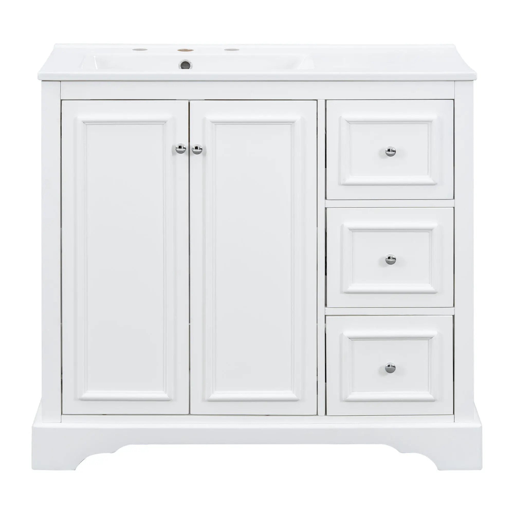 Bathroom Vanity With Sink, Soft-Close Doors, Adjustable U-Shelf, 3 Drawers by HouseOfZazla