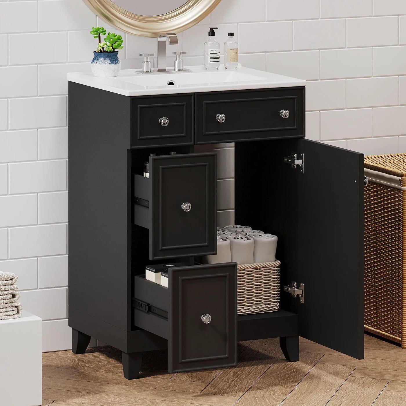 Transitional Style Bathroom Vanity Cabinet With Ceramic Sink by HouseOfZazla