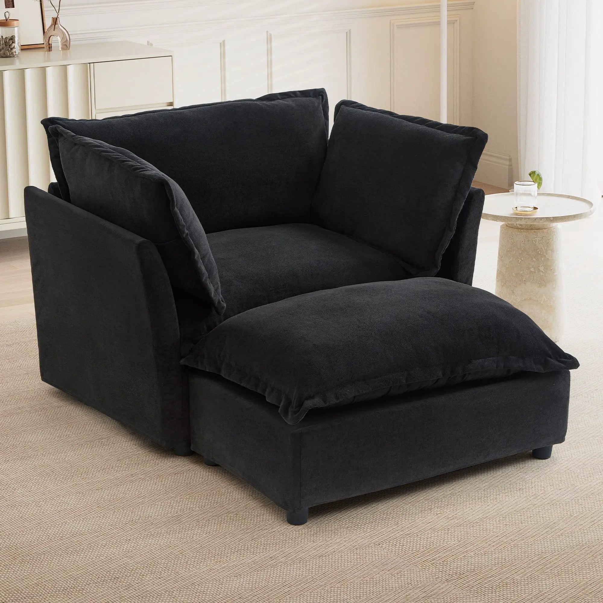 Modern Cozy Upholstered Armchair Sofa With Movable Ottoman by Unique Piece Furniture