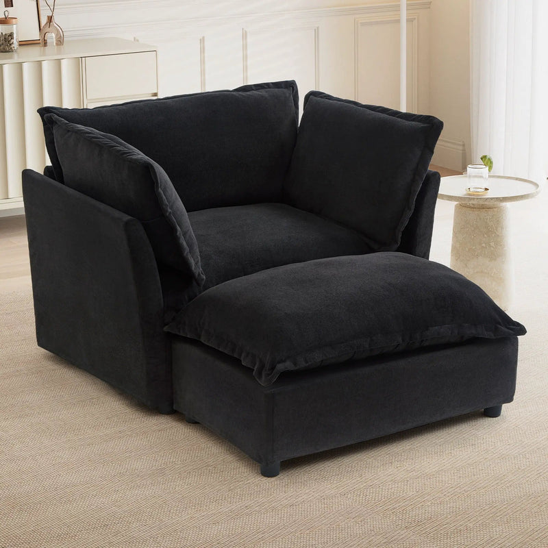 Modern Cozy Upholstered Armchair Sofa With Movable Ottoman by Unique Piece Furniture