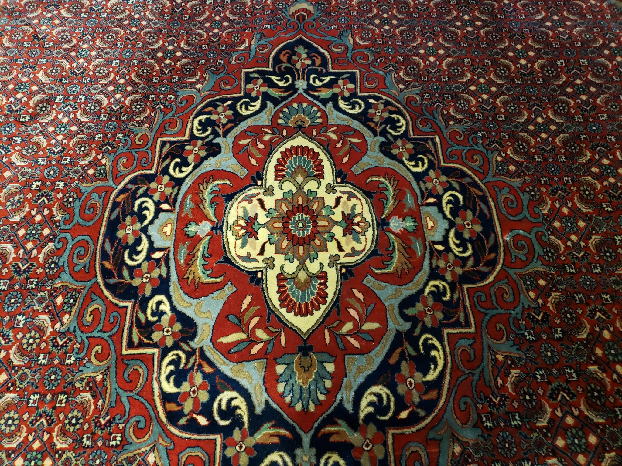 Indian Rug 9x12 Red Indo Bidjar Rug 9x12 Vintage Rug Allover Pattern Medallion Rug Wool Rug Nice Persian Design by Jewel Rugs