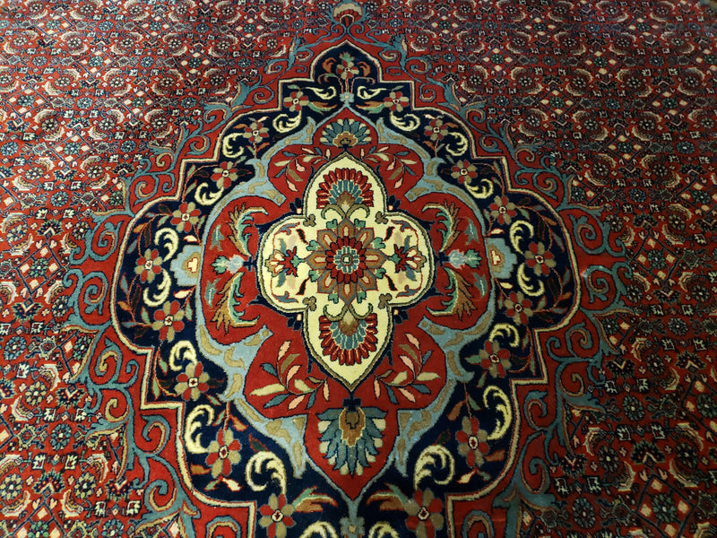 Indian Rug 9x12 Red Indo Bidjar Rug 9x12 Vintage Rug Allover Pattern Medallion Rug Wool Rug Nice Persian Design by Jewel Rugs