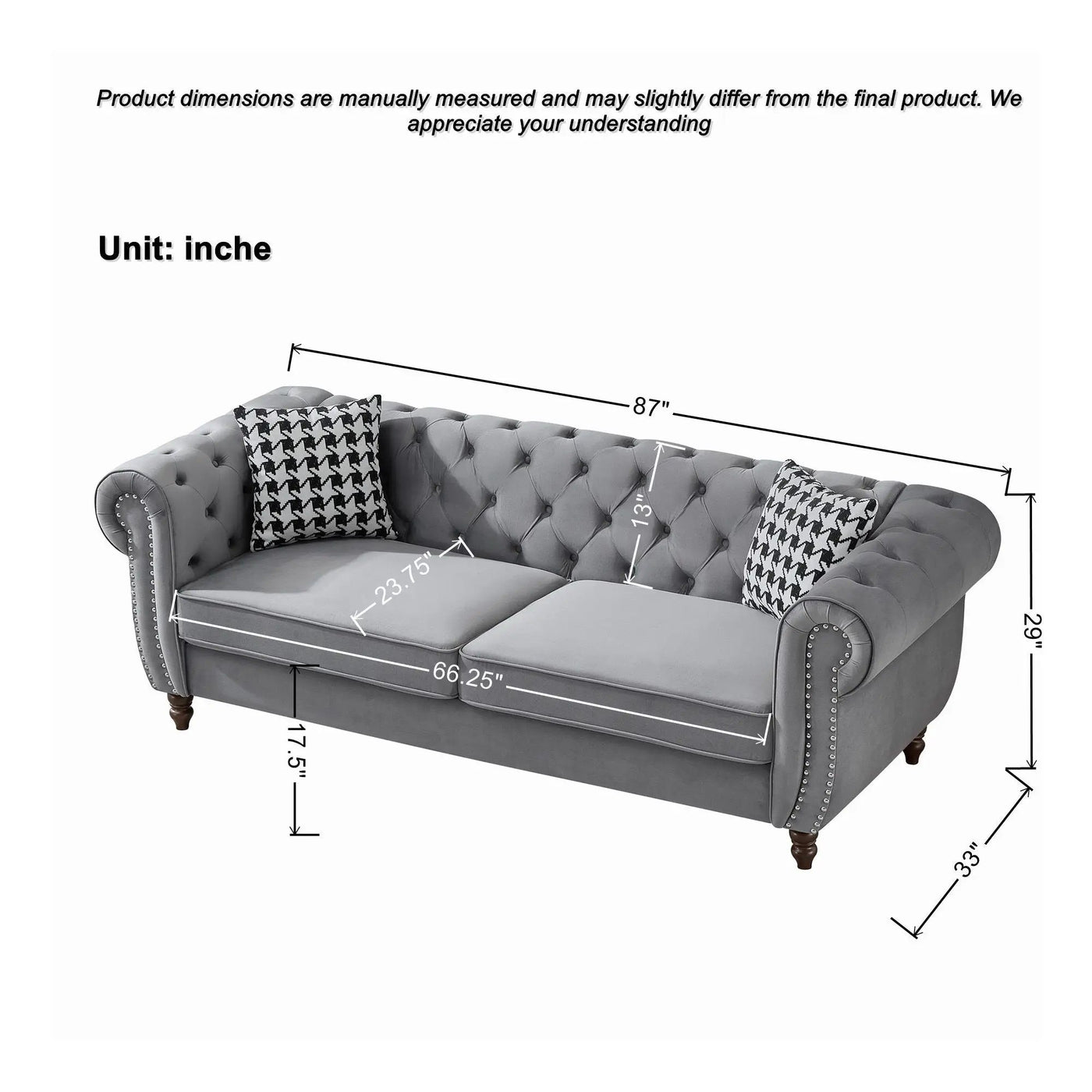 Chesterfield Upholstery Fabric Sofa With Roll Armrest & Nailhead by HouseOfZazla