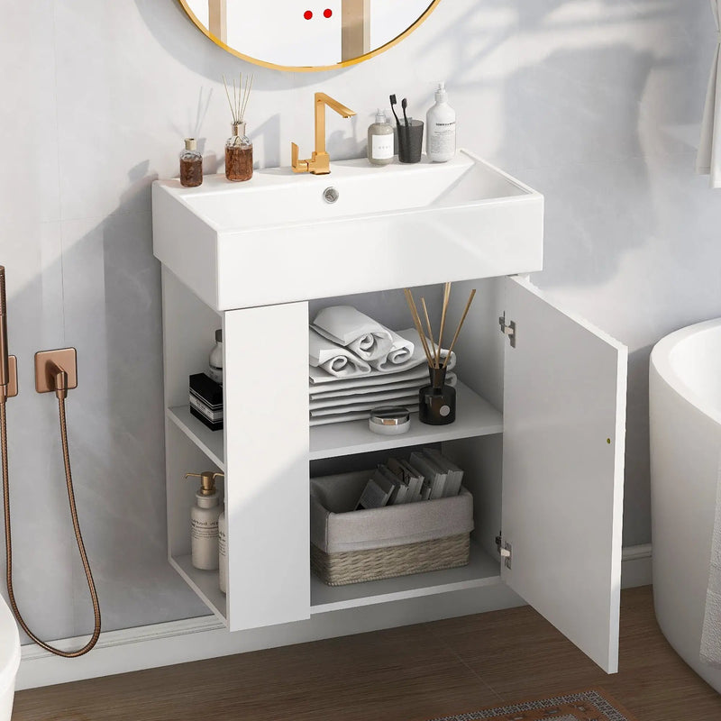 Modern Floating Bathroom Vanity With Ceramic Basin Perfect For Small Bathrooms by Unique Piece Furniture