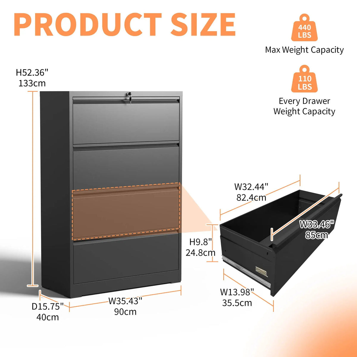 Lateral File Cabinet, Heavy Duty Filing Holds Letter/Legal/A4 Files by HouseOfZazla